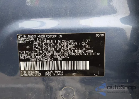 2010 Toyota Rav4 from USA, damaged, VIN JTMBF4DV7A5032940